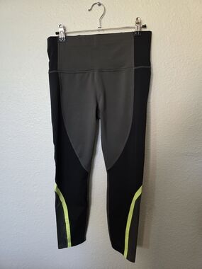 Athleta Colorblock Tight, Black, gray, electric yellow
